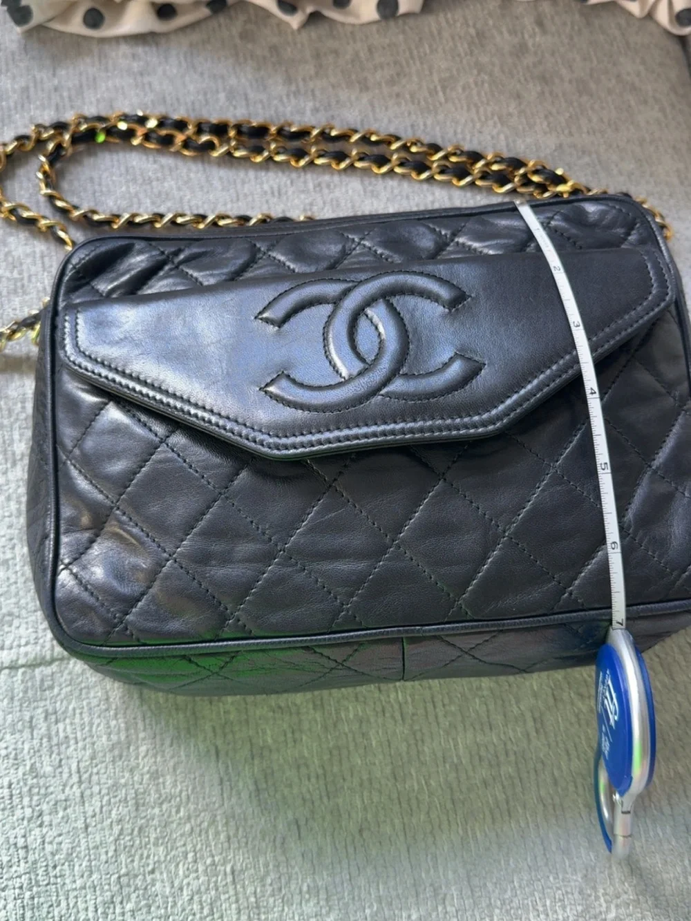 Vintage Chanel Series 1 Black Quilted Leather CC Tassel Camera Shoulder Bag